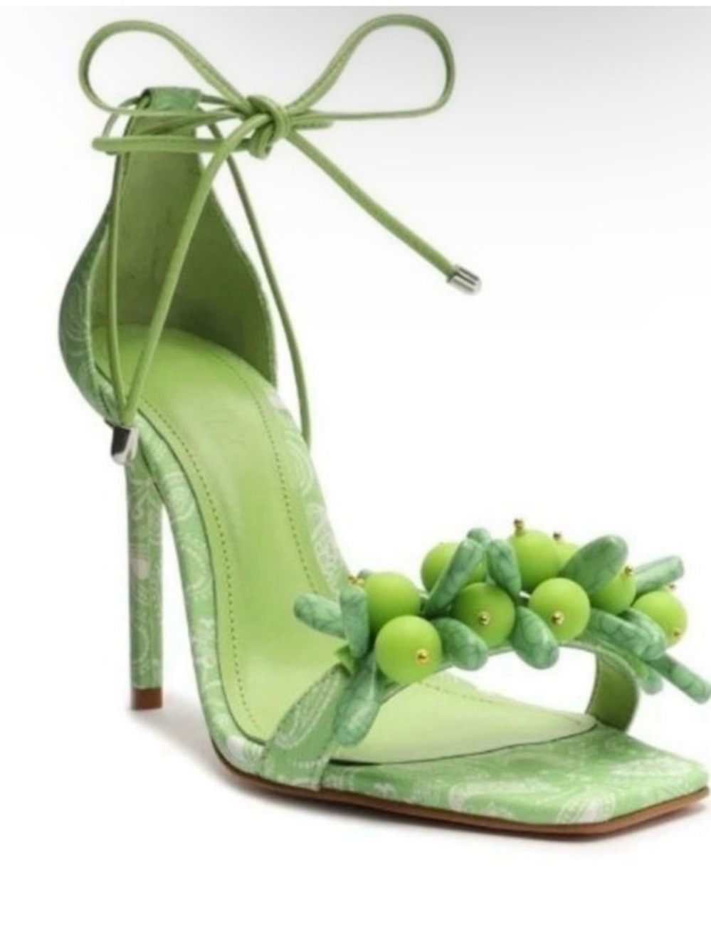 Schutz Tasha Lime Green Embellished Lace Up Open Toe Stiletto High Heel Sandal 9 - Picture 3 of 8